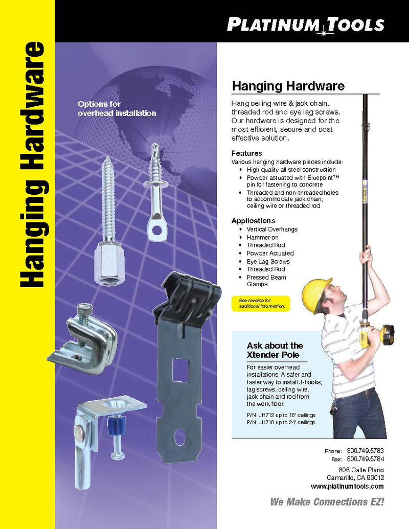 Platinum Tools JH932-100 Angle Clip - Powder Actuated Pin with 1/4" Hole 100pc Box - Bulk CCTV Store