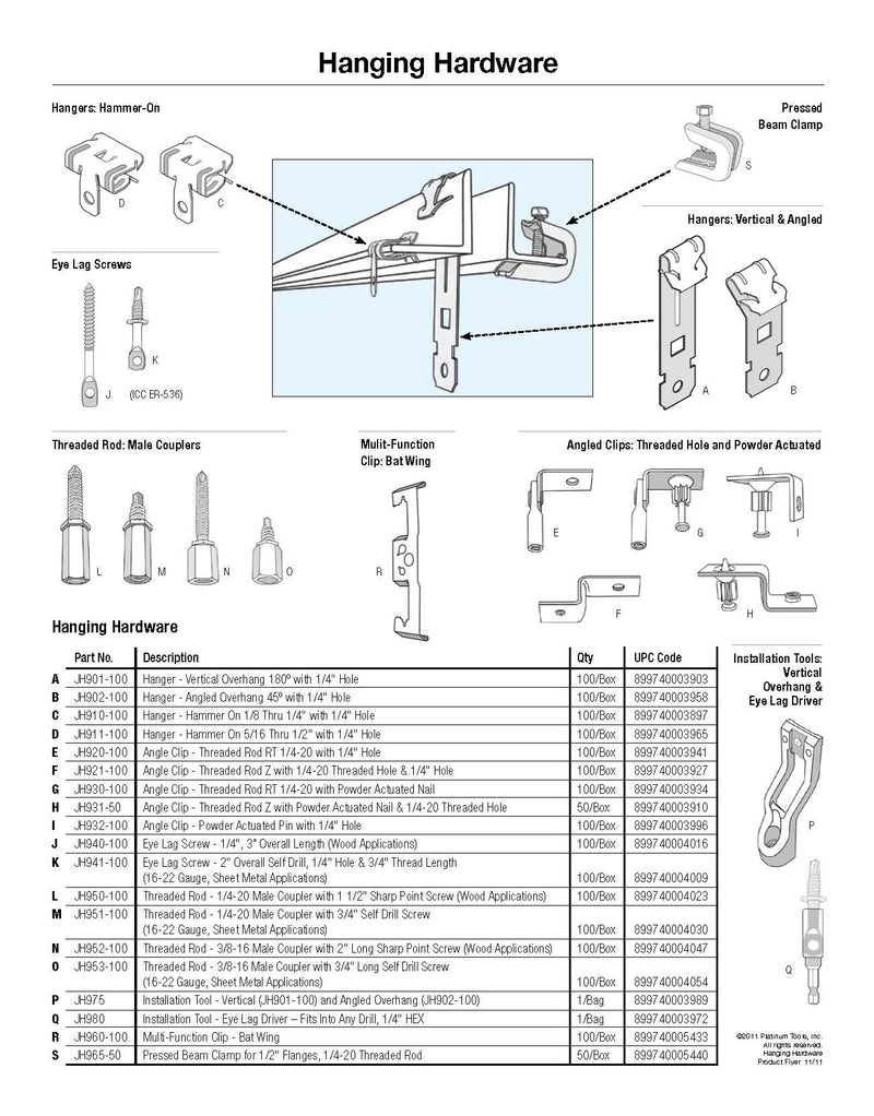 Platinum Tools JH930-100 Threaded Rod RT 1/4-20 with Powder Actuated Nail 100pc Box - Bulk CCTV Store