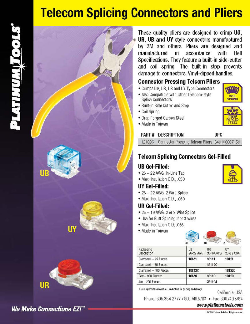 Platinum Tools 18130 Telcom Splicing Connectors - Gel Filled 22-26 AWG.  100pc Box - Bulk CCTV Store