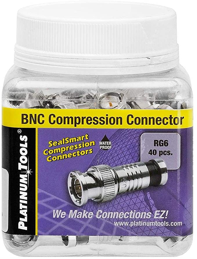 Platinum Tools 28038J BNC RG6  Compression  Connector, Nickel Plate 40pc Jar - Bulk CCTV Store